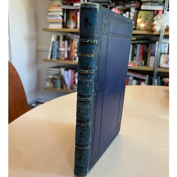 The Works of John Ruskin Hardcover - Vol. 1 - 1891 - marbled + blue leather - Picture 1 of 11